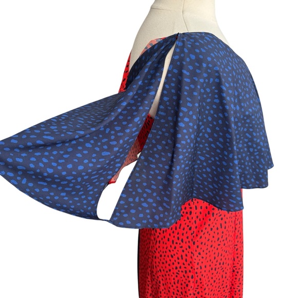 DEREK LAM Collective Handkerchief Dress Womens 38 US 6 Red Blue Midi Ruffle - Picture 3 of 7